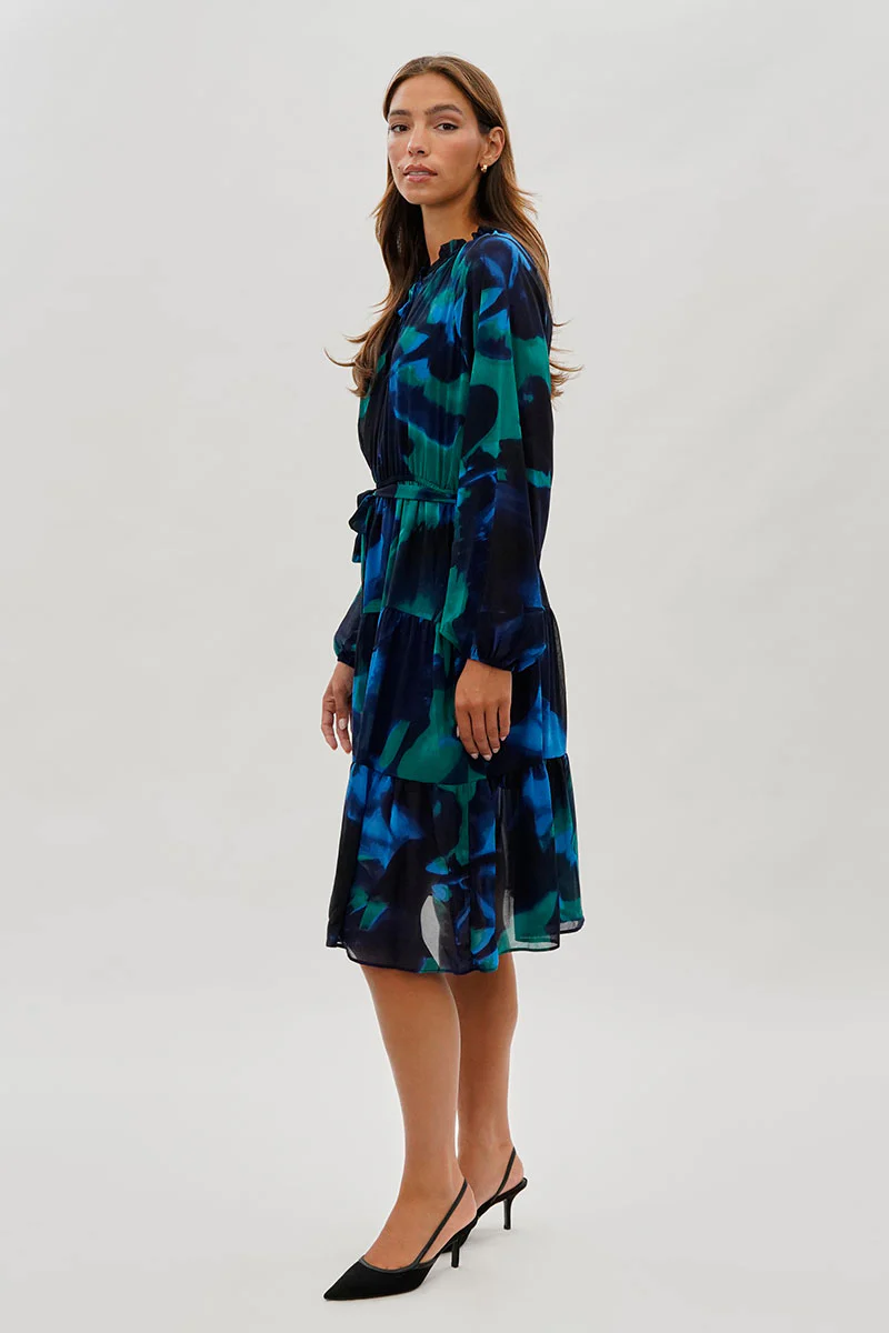 Costa Blanca Long Sleeve Belted Midi Dress - Navy - Image 2