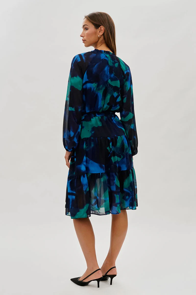 Costa Blanca Long Sleeve Belted Midi Dress - Navy - Image 3