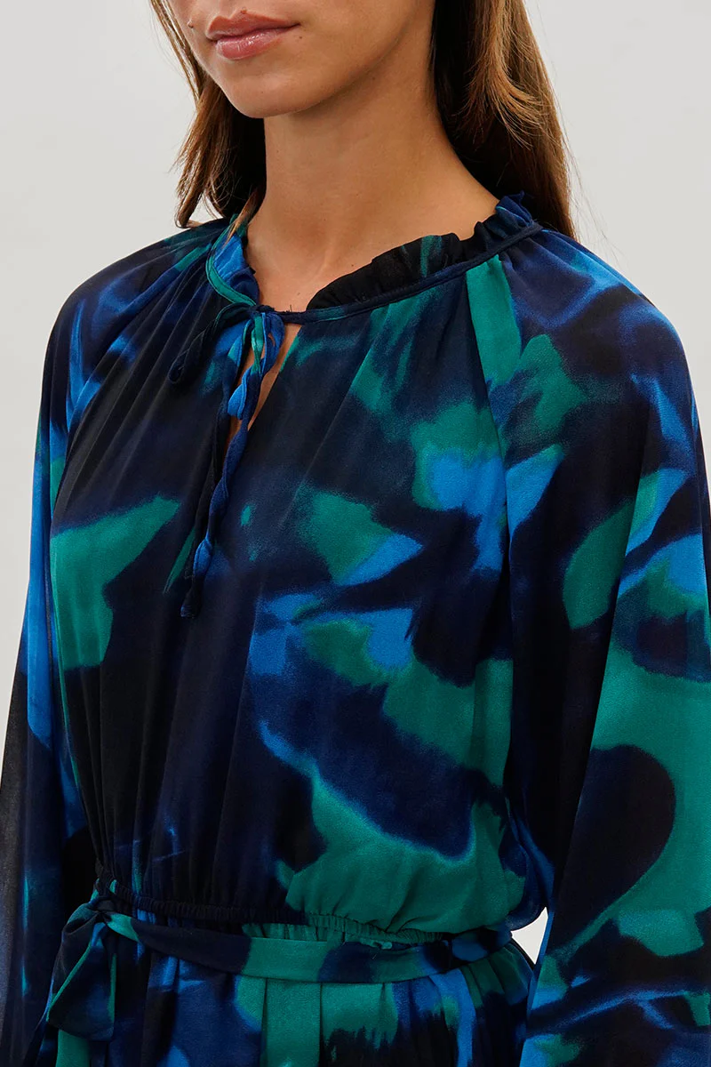 Costa Blanca Long Sleeve Belted Midi Dress - Navy - Image 4