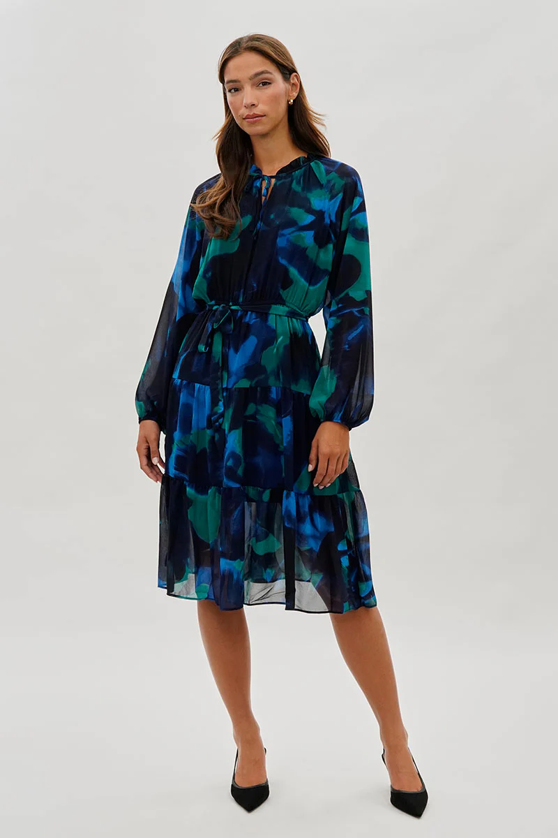 Costa Blanca Long Sleeve Belted Midi Dress - Navy - Image 5