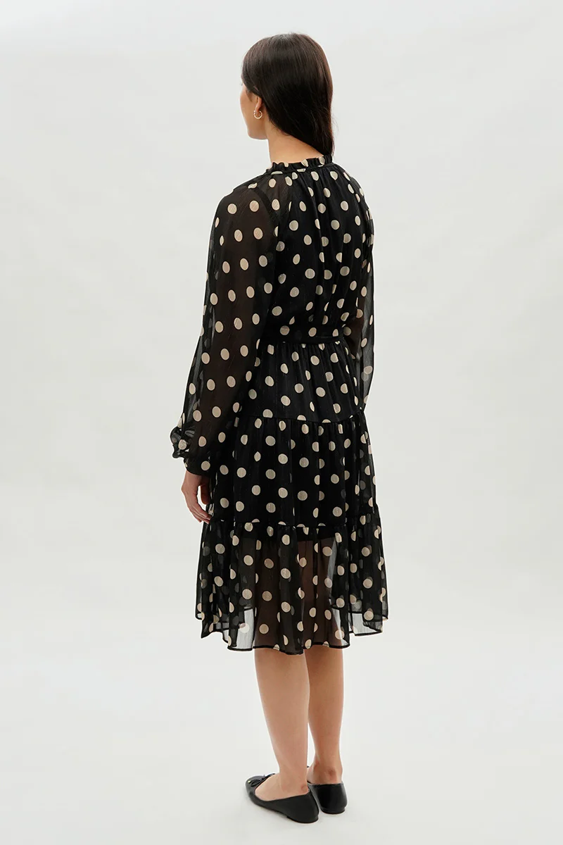 Costa Blanca Polka Dot Long Sleeve Day Dress - Black - Image 3
