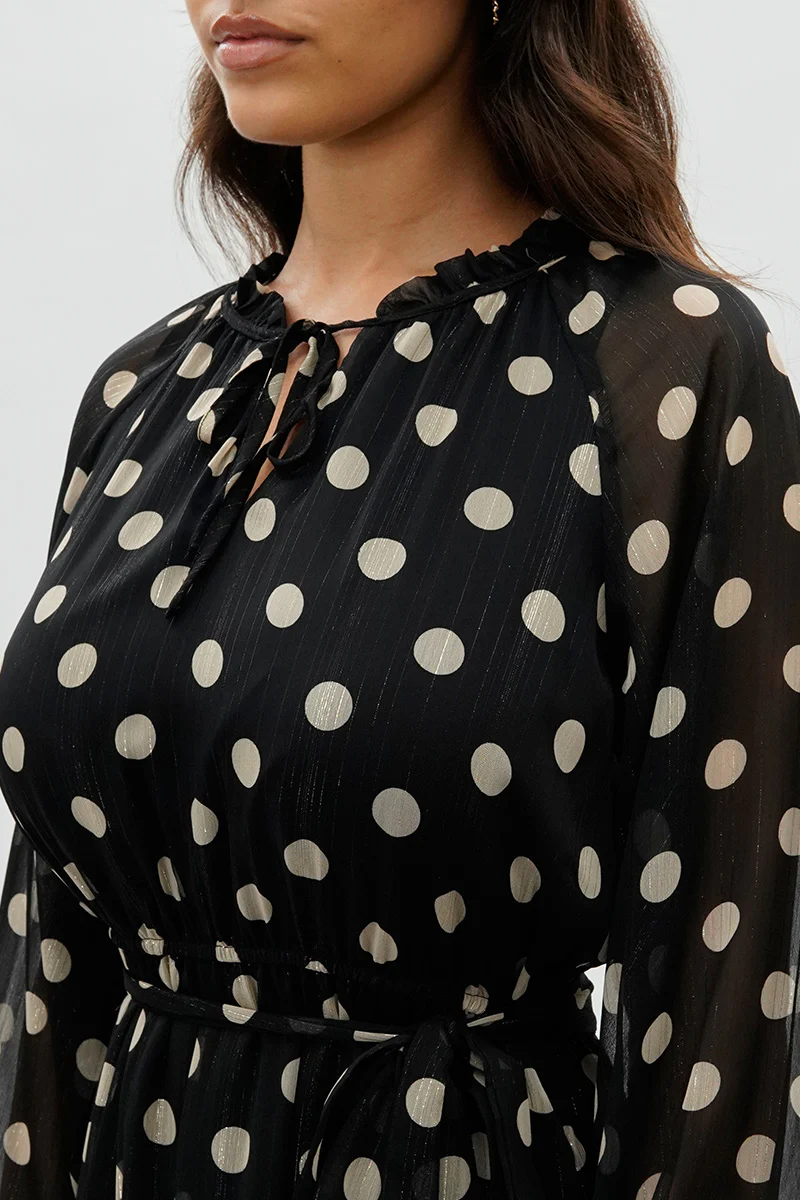 Costa Blanca Polka Dot Long Sleeve Day Dress - Black - Image 4