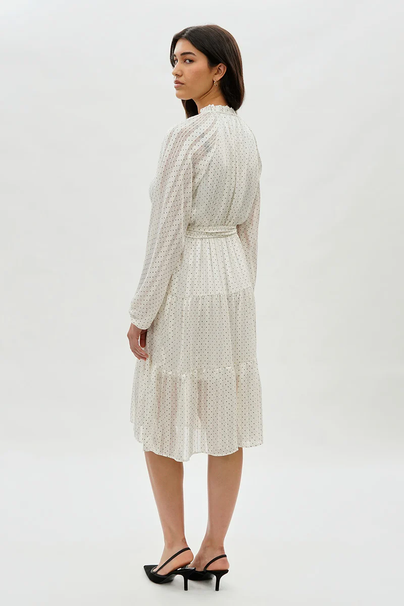 Costa Blanca Polka Dot Long Sleeve Day Dress - White - Image 3