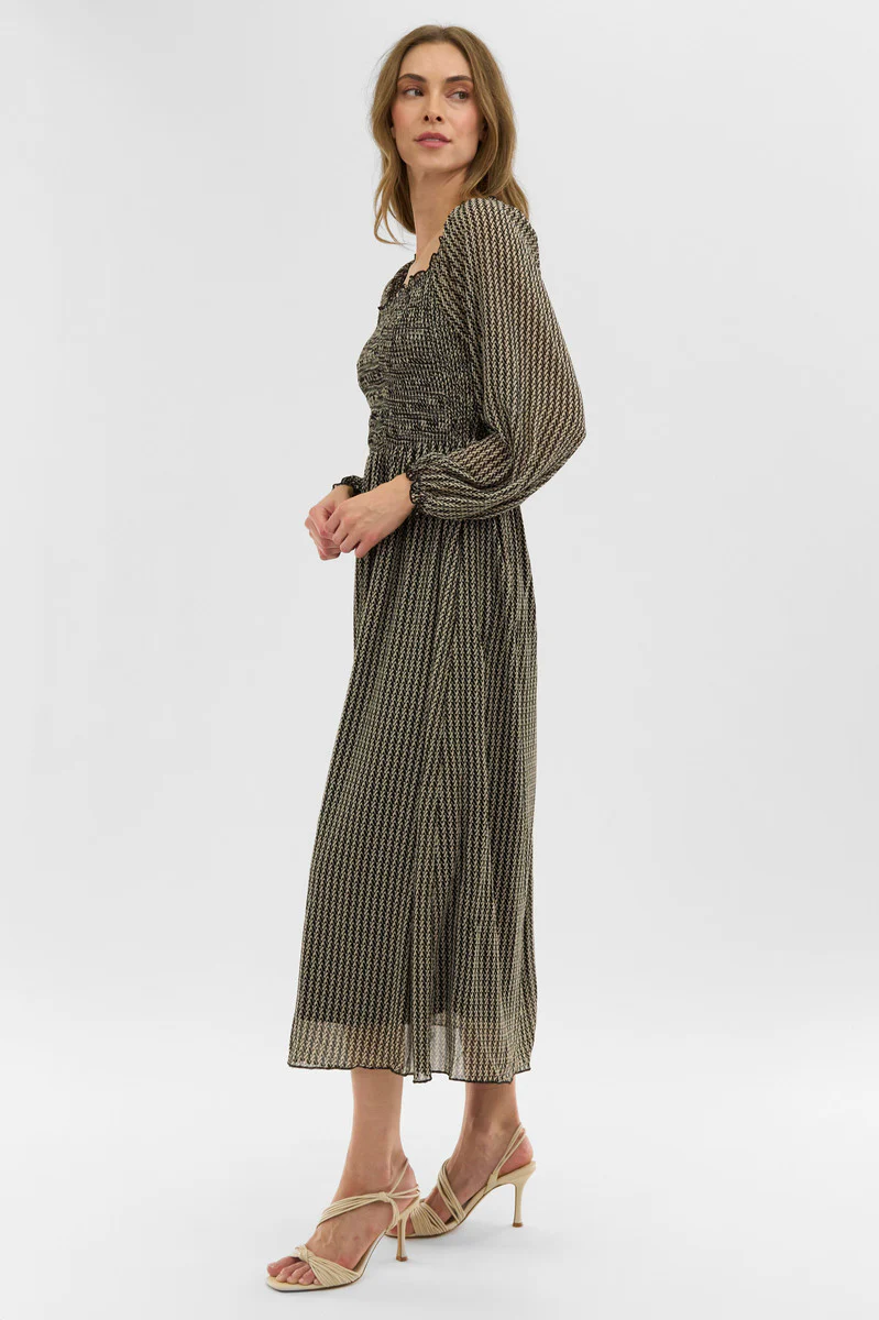 Costa Blanca Long Sleeve Smocked Maxi Dress - Black - Image 2