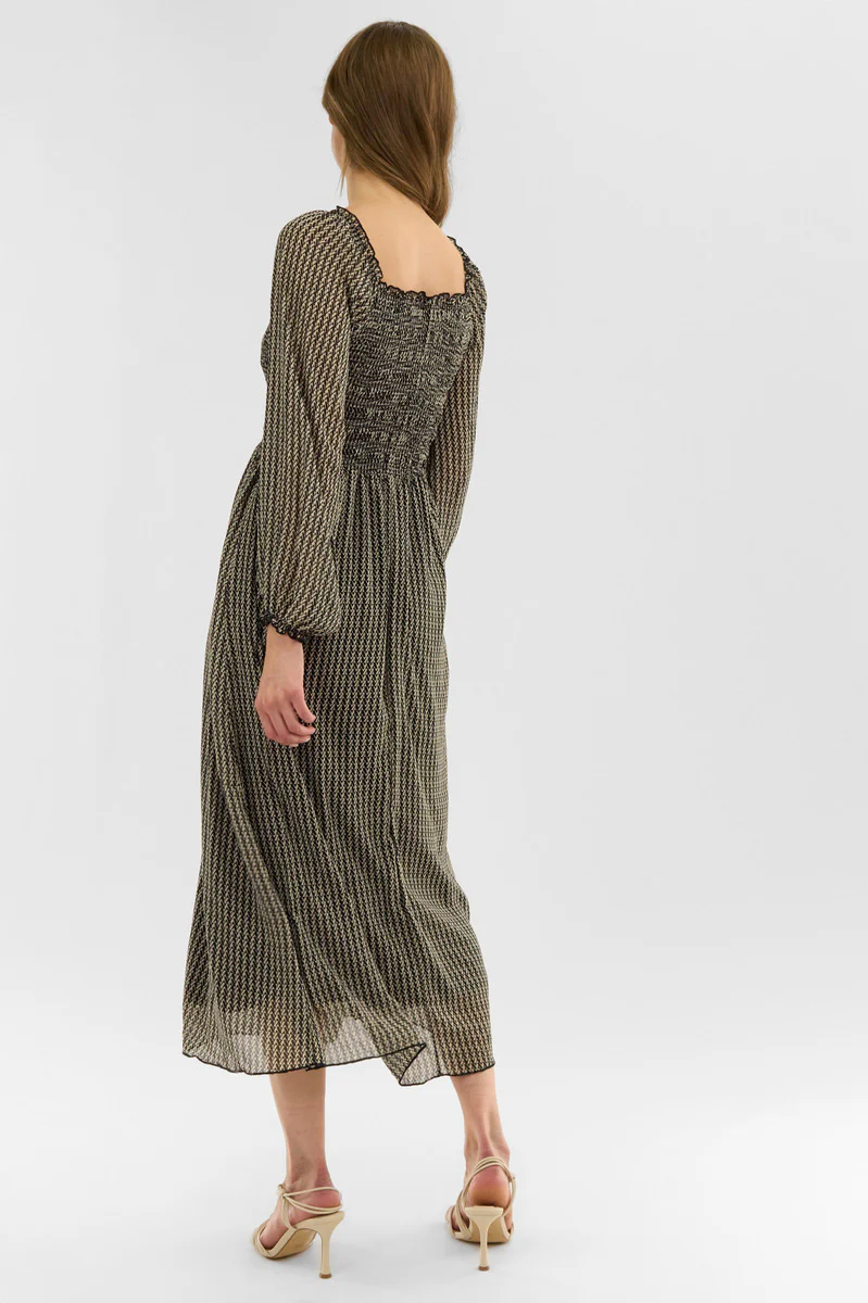 Costa Blanca Long Sleeve Smocked Maxi Dress - Black - Image 3