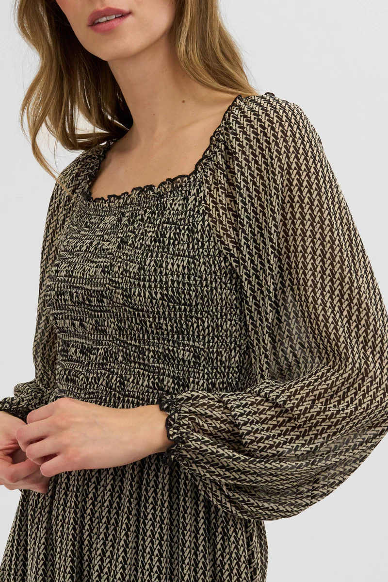 Costa Blanca Long Sleeve Smocked Maxi Dress - Black - Image 4