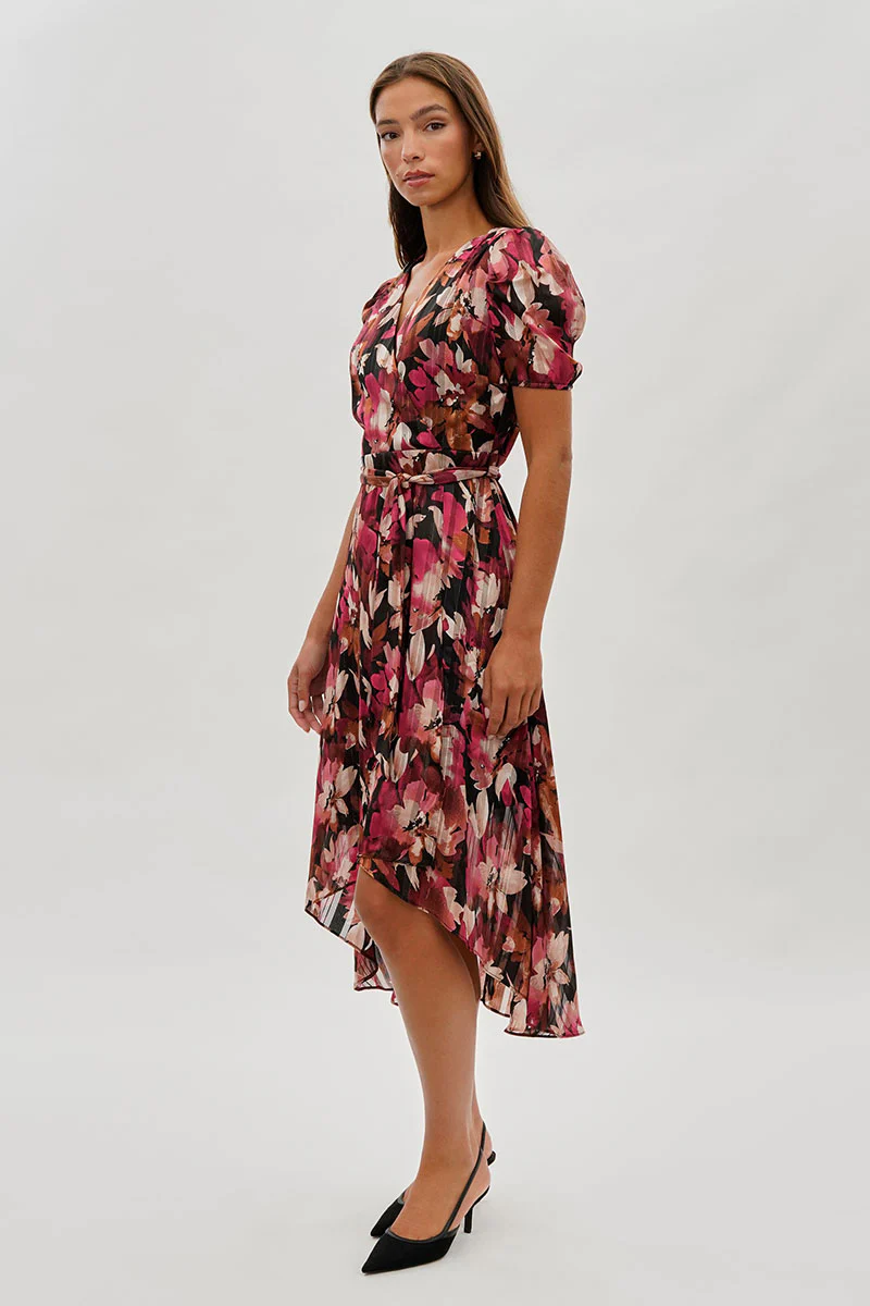 Costa Blanca Floral Crossover Midi Dress - Burgundy - Image 2