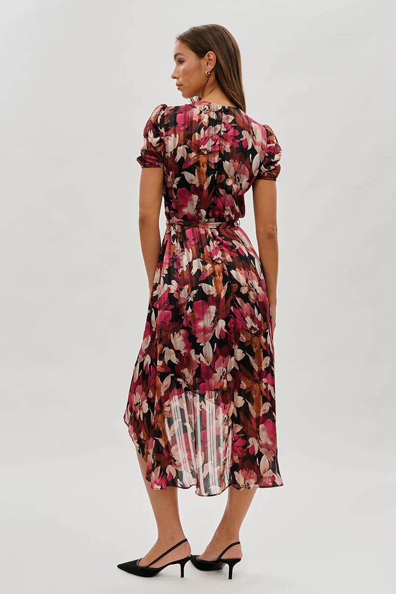 Costa Blanca Floral Crossover Midi Dress - Burgundy - Image 3