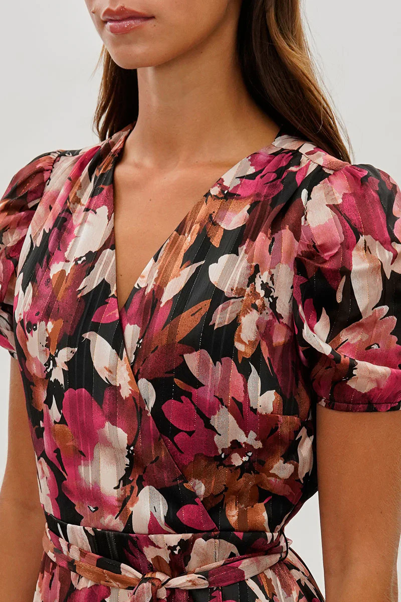 Costa Blanca Floral Crossover Midi Dress - Burgundy - Image 4