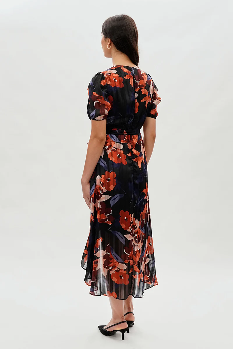 Costa Blanca Floral Wrap Midi Dress - Navy - Image 3