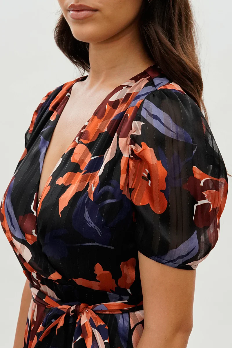 Costa Blanca Floral Wrap Midi Dress - Navy - Image 4