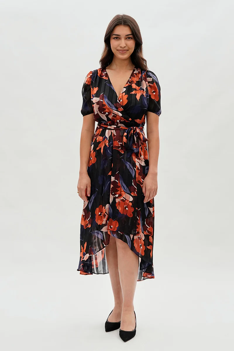 Costa Blanca Floral Wrap Midi Dress - Navy - Image 5