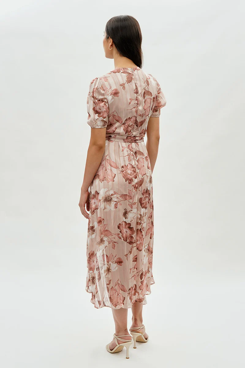 Costa Blanca Floral Wrap Midi Dress - Blush - Image 3