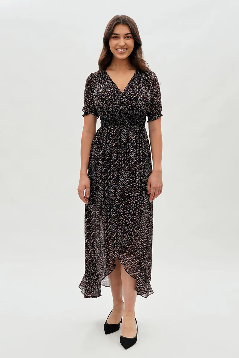 Costa Blanca Smocked Waist Hi-Lo Maxi Dress - Black - Image 5