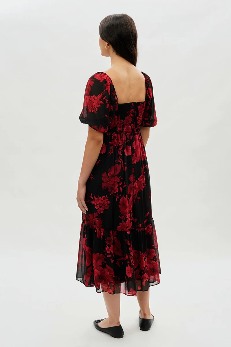 Beechers Brook Pleated Square Neck Midi Dress - Black - Image 3