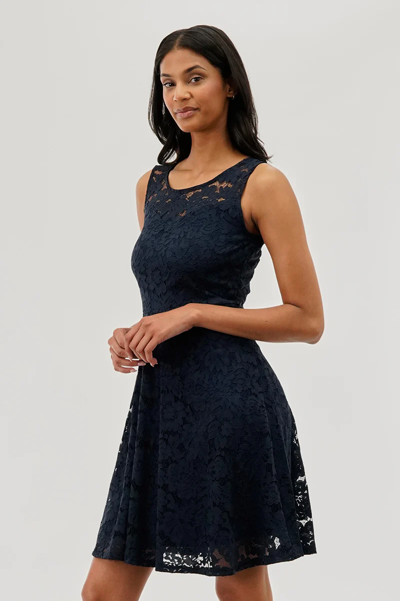 Costa Blanca Floral Lace Sleeveless Cocktail Dress - Navy - Image 2