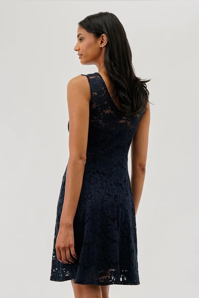 Costa Blanca Floral Lace Sleeveless Cocktail Dress - Navy - Image 3