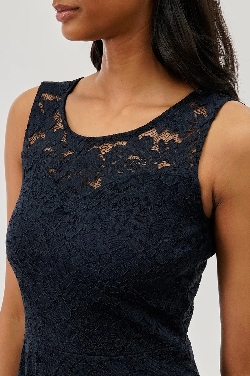 Costa Blanca Floral Lace Sleeveless Cocktail Dress - Navy - Image 4