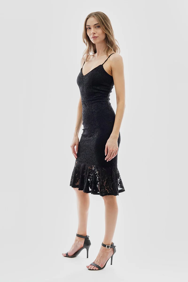 Costa Blanca Floral Lace Flounce Hem Cocktail Dress - Black - Image 2