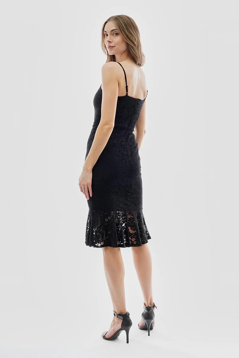 Costa Blanca Floral Lace Flounce Hem Cocktail Dress - Black - Image 3