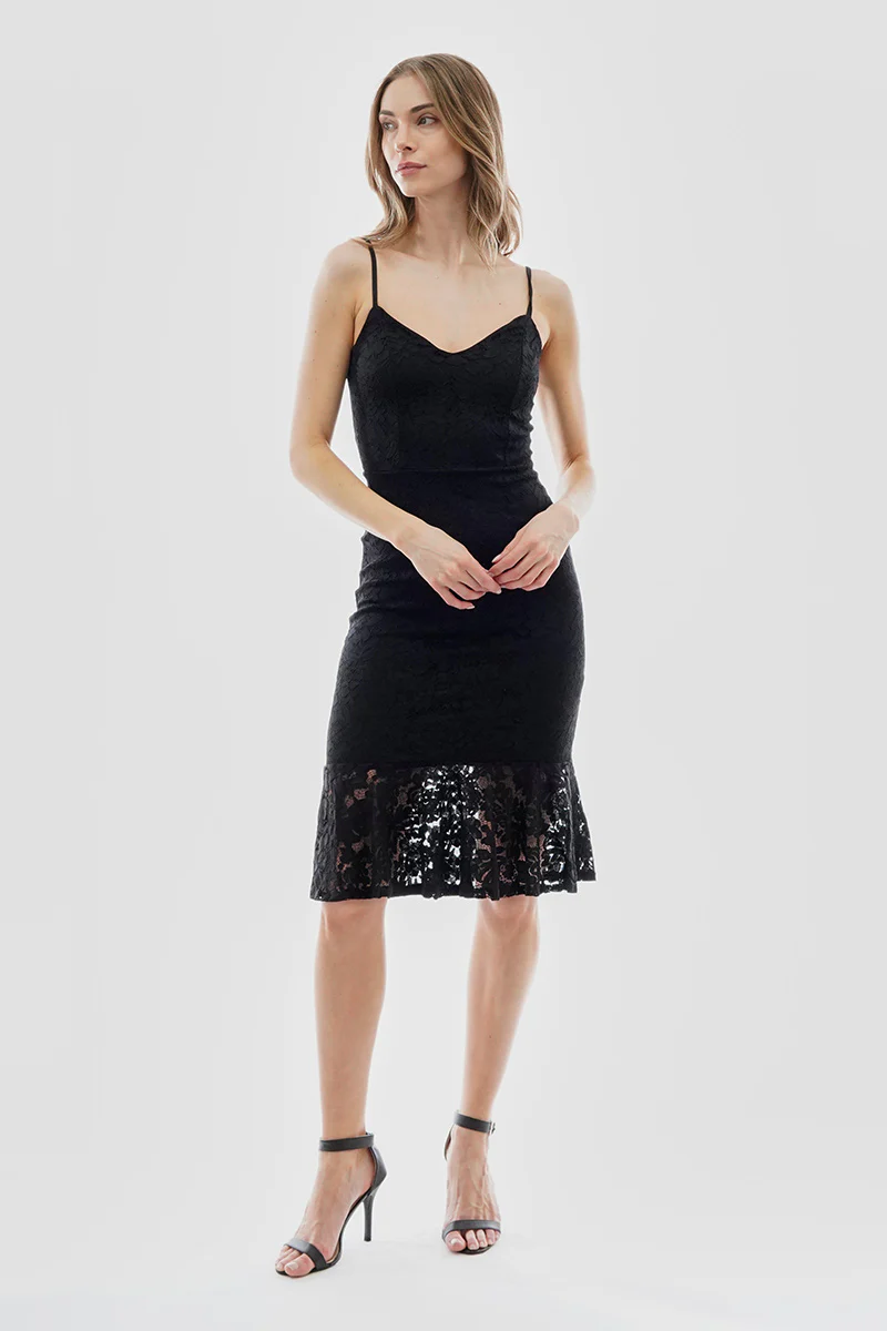 Costa Blanca Floral Lace Flounce Hem Cocktail Dress - Black - Image 5