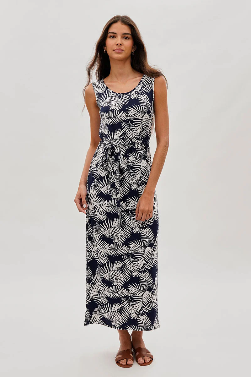 International INC Company Leaf Print Maxi Dress - Navy