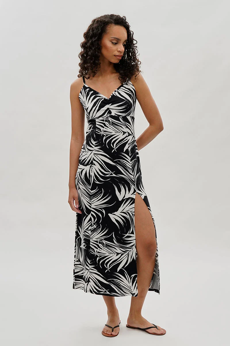 International INC Company Leaf Print Side Slit Maxi Dress - Black - Image 5