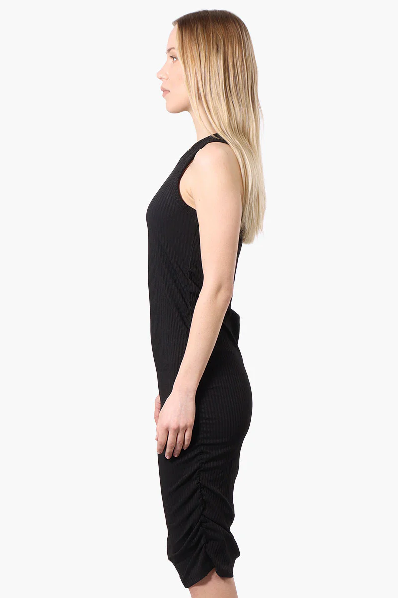 Majora Ribbed Sleeveless Ruched Side Day Dress - Black - Image 2