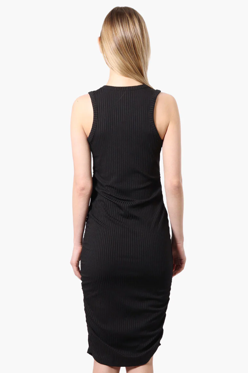 Majora Ribbed Sleeveless Ruched Side Day Dress - Black - Image 3