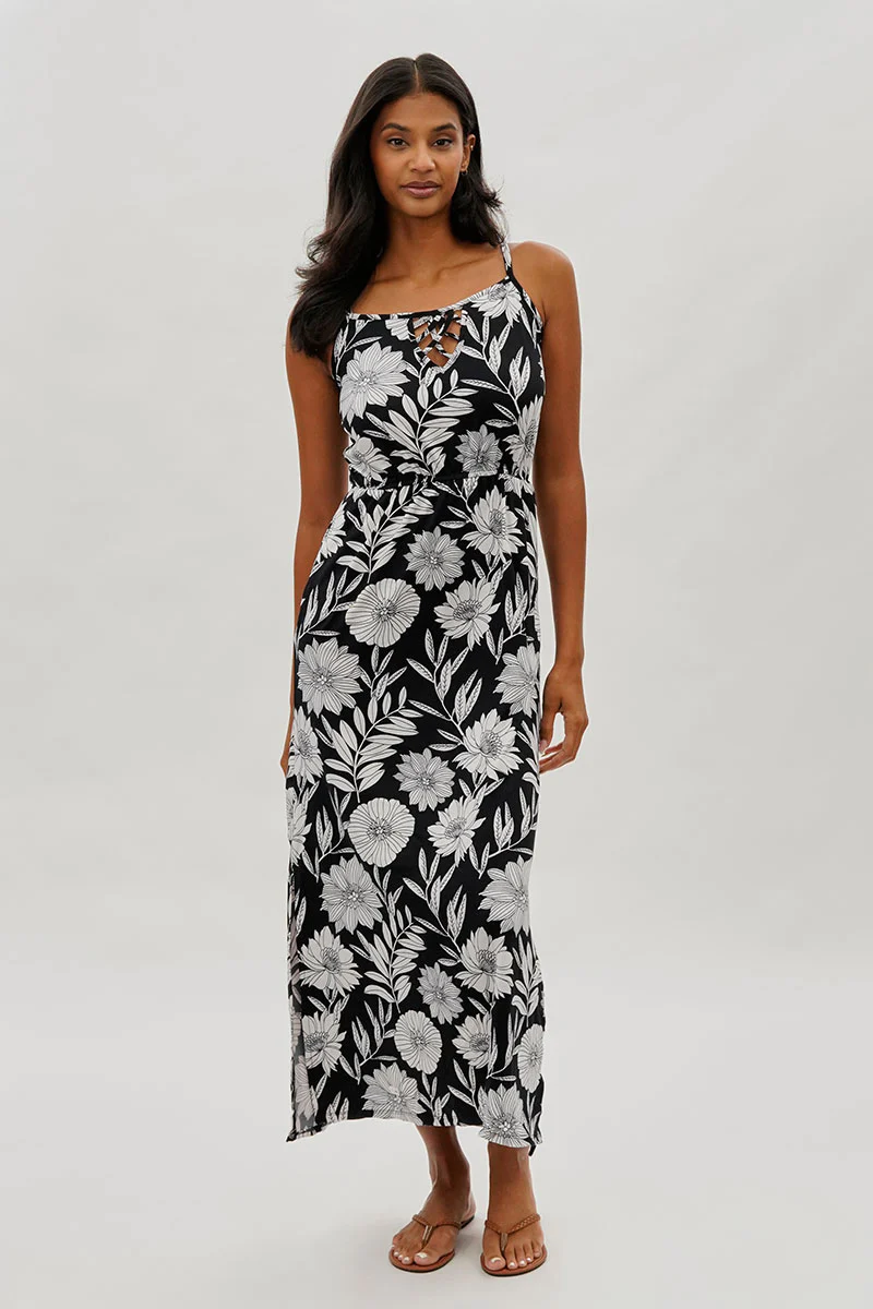 International INC Company Floral Keyhole Maxi Dress - Black