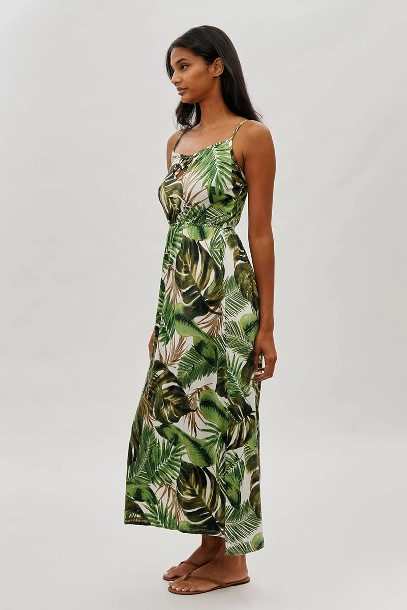 International INC Company Leaf Print Keyhole Maxi Dress - Green - Image 2