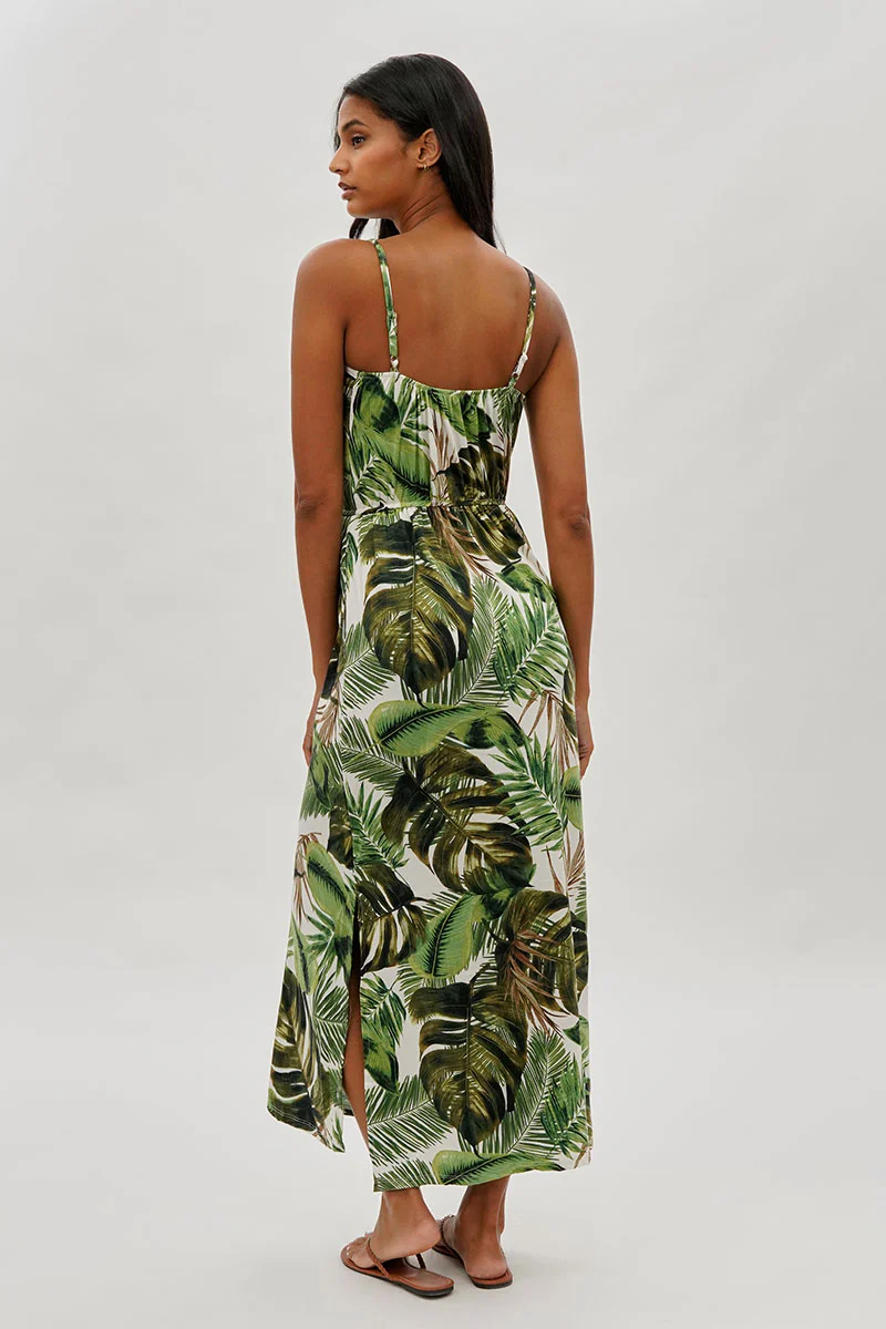 International INC Company Leaf Print Keyhole Maxi Dress - Green - Image 3