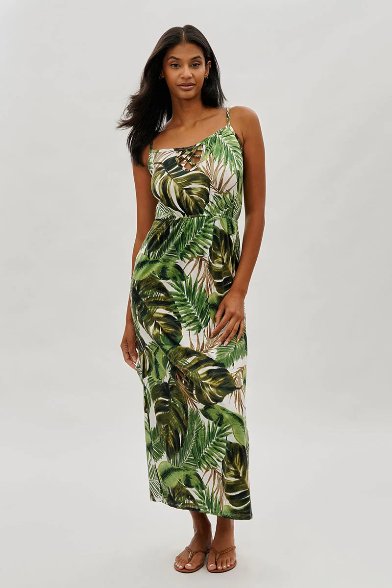 International INC Company Leaf Print Keyhole Maxi Dress - Green - Image 5