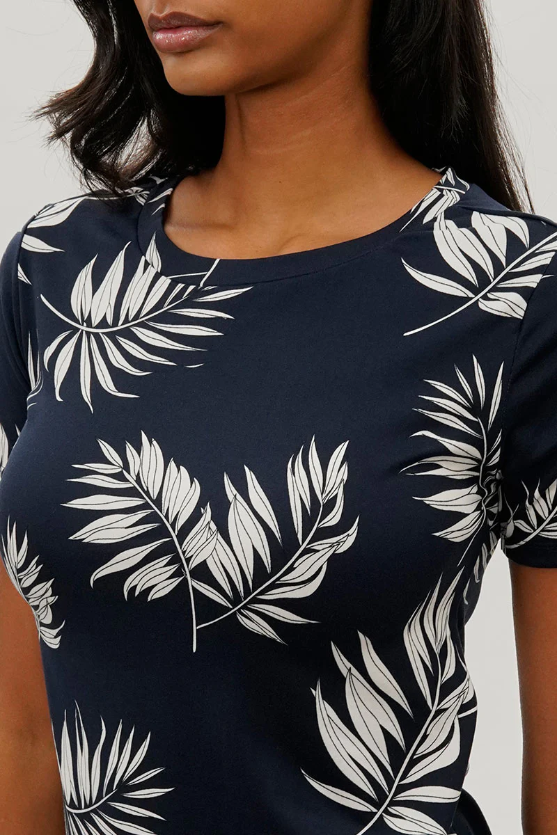 Stylexchange Vintage Leaf Print Short Sleeve Day Dress - Navy - Image 4