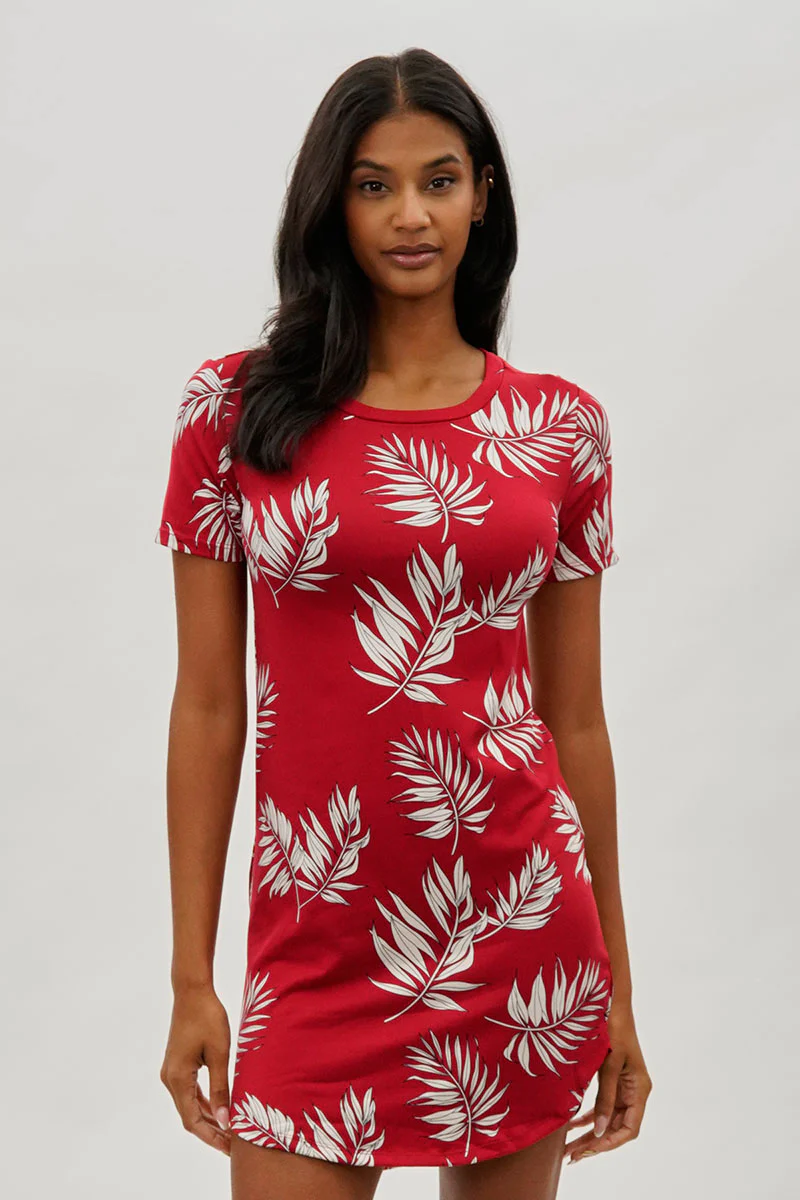 Stylexchange Vintage Leaf Print Short Sleeve Day Dress - Red