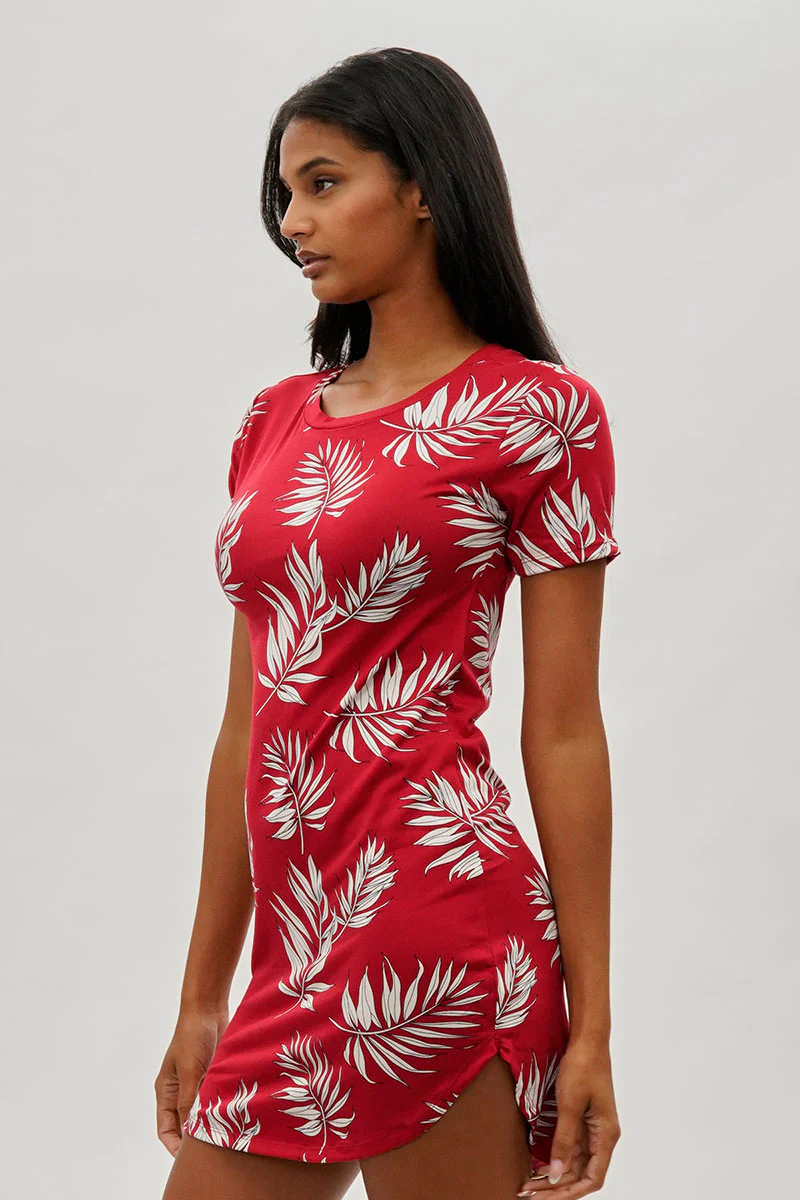 Stylexchange Vintage Leaf Print Short Sleeve Day Dress - Red - Image 2