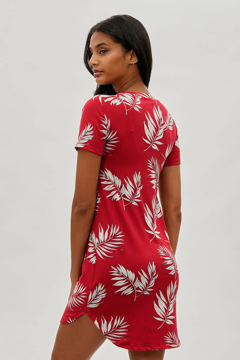 Stylexchange Vintage Leaf Print Short Sleeve Day Dress - Red - Image 3