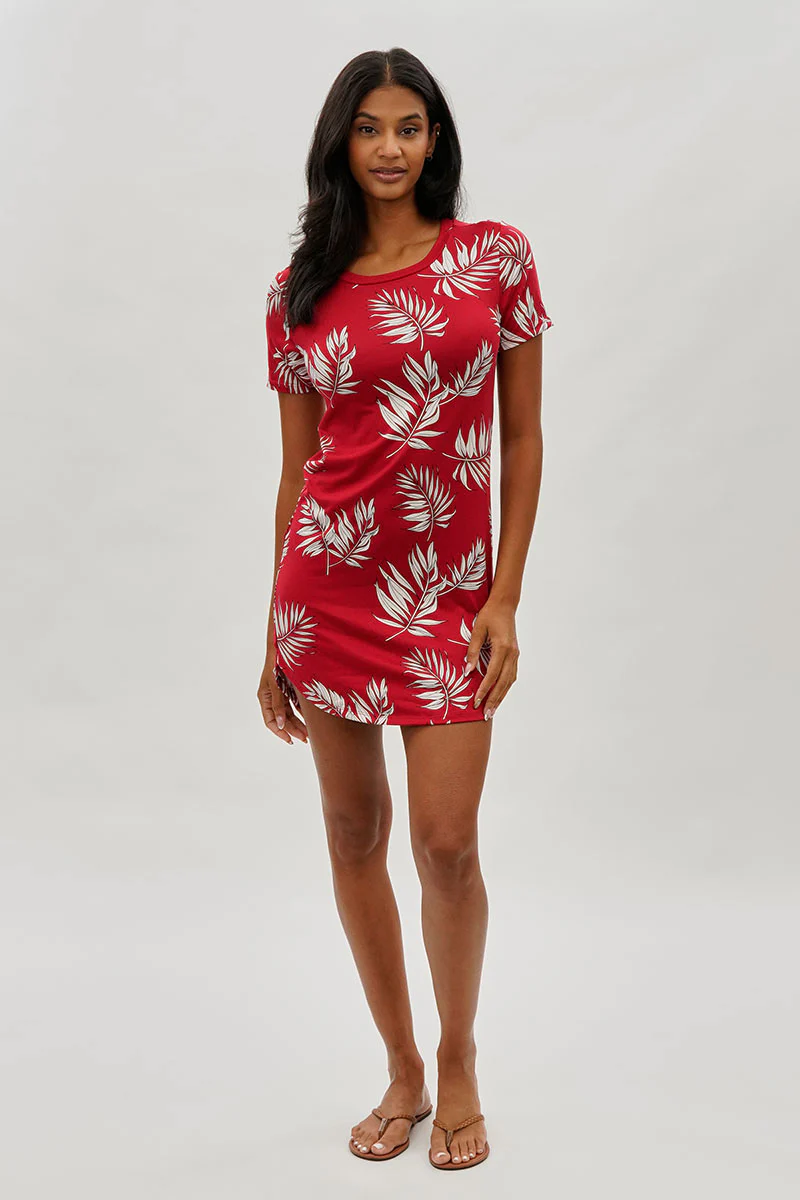 Stylexchange Vintage Leaf Print Short Sleeve Day Dress - Red - Image 5