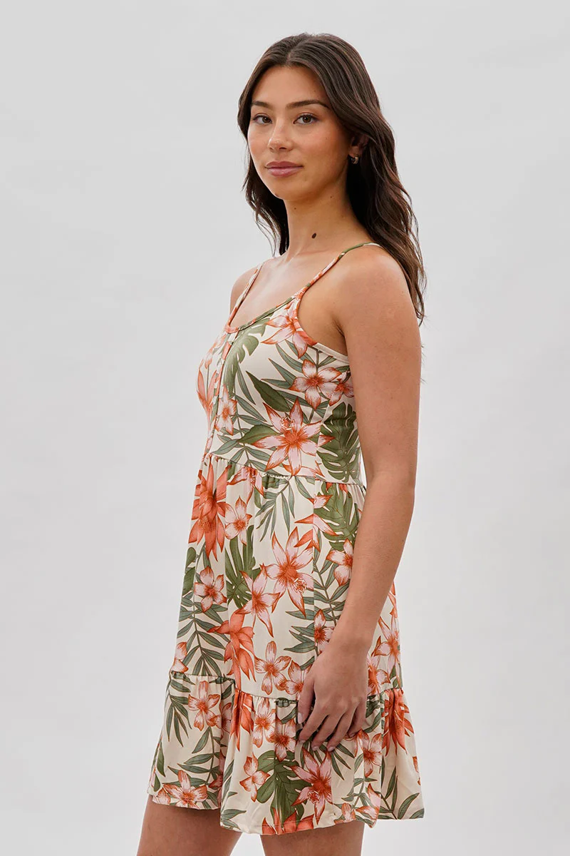 Stylexchange Vintage Floral Tiered Day Dress - Beige - Image 2