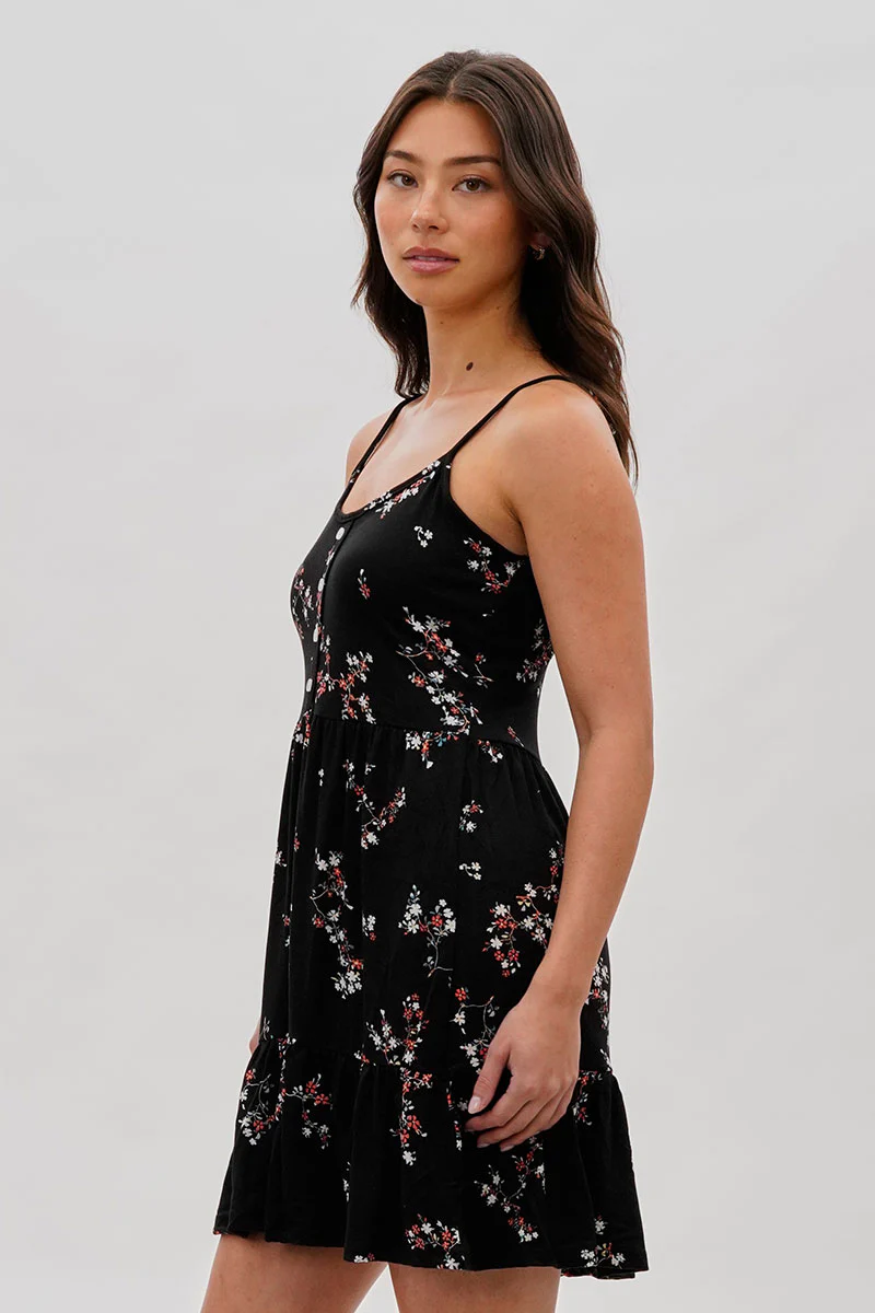 Stylexchange Vintage Floral Henley Day Dress - Black - Image 2