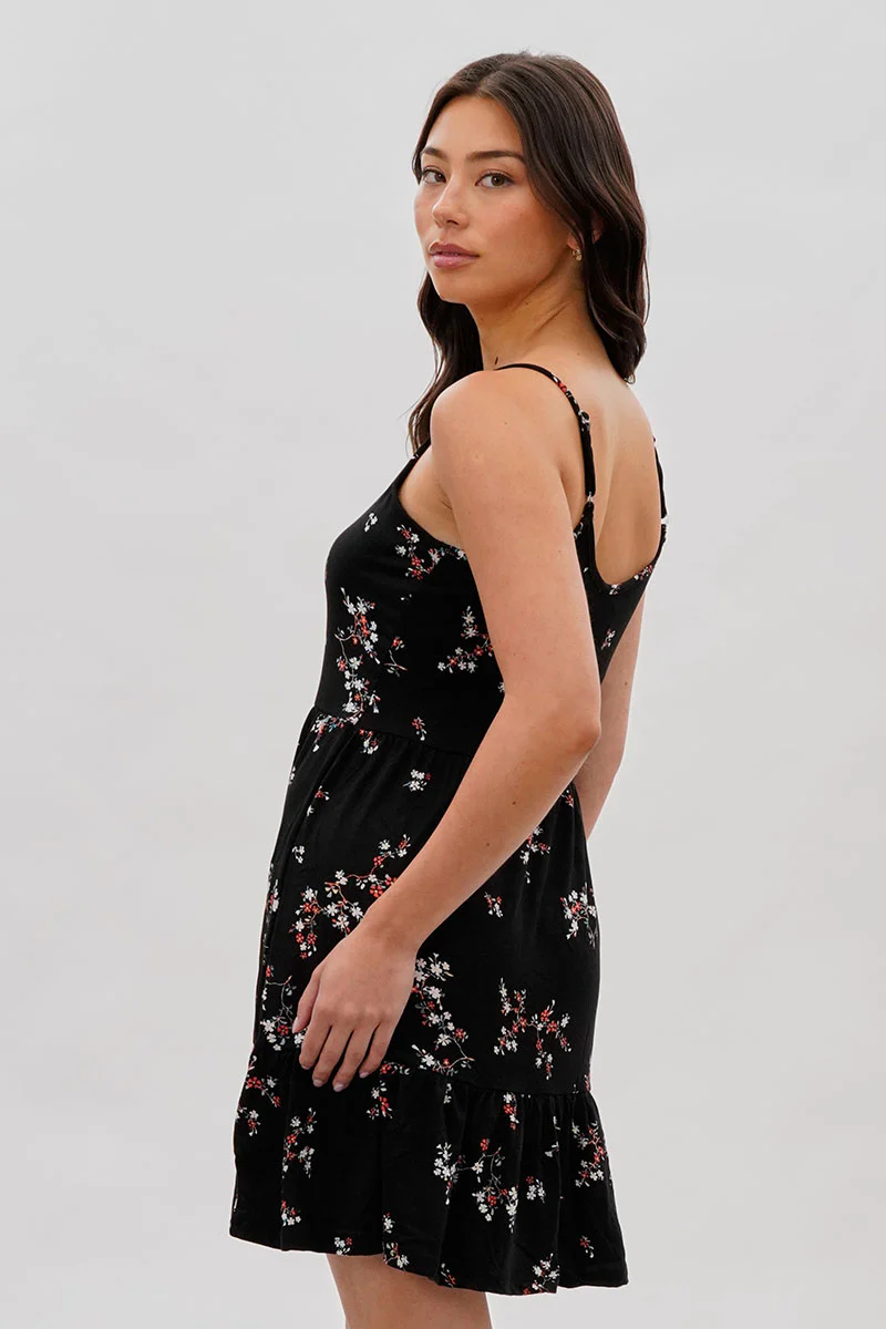 Stylexchange Vintage Floral Henley Day Dress - Black - Image 3