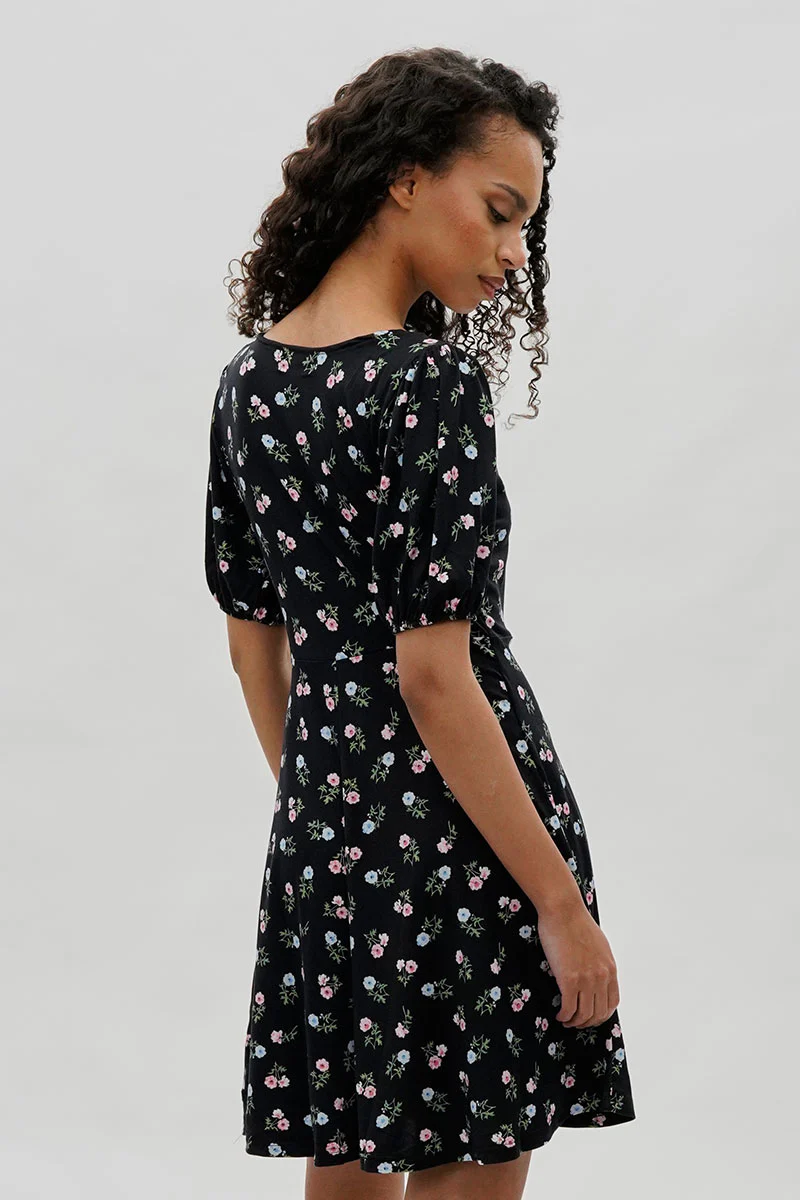 Costa Blanca Floral Square Neck Day Dress - Black - Image 3