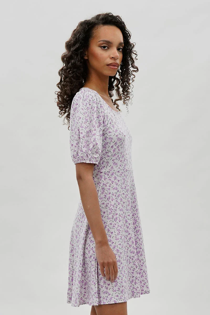 Costa Blanca Floral Square Neck Day Dress - Lavender - Image 2