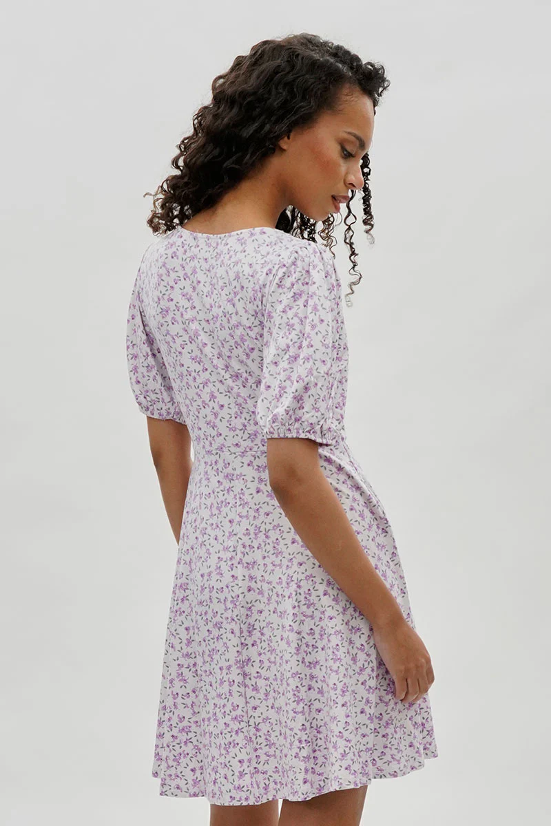 Costa Blanca Floral Square Neck Day Dress - Lavender - Image 3