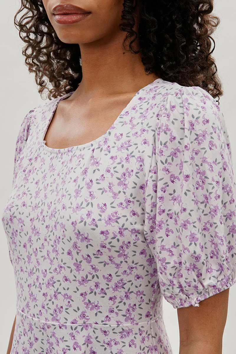 Costa Blanca Floral Square Neck Day Dress - Lavender - Image 4