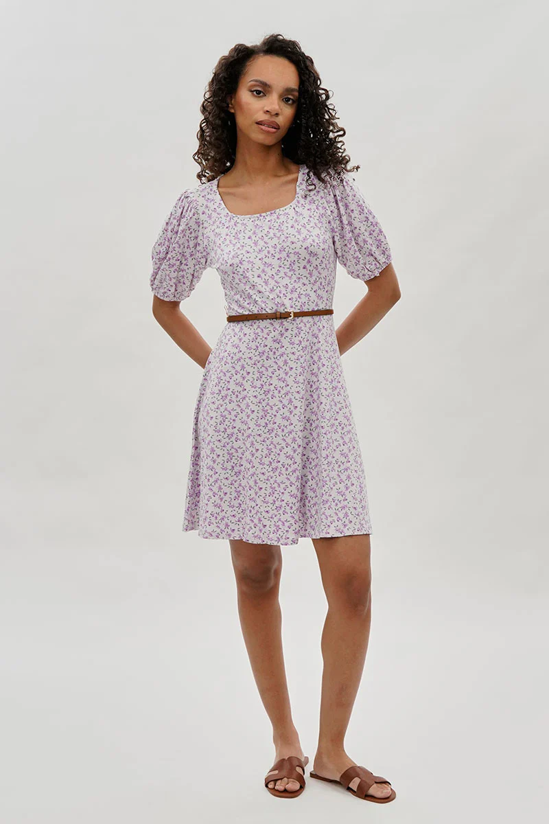 Costa Blanca Floral Square Neck Day Dress - Lavender - Image 5