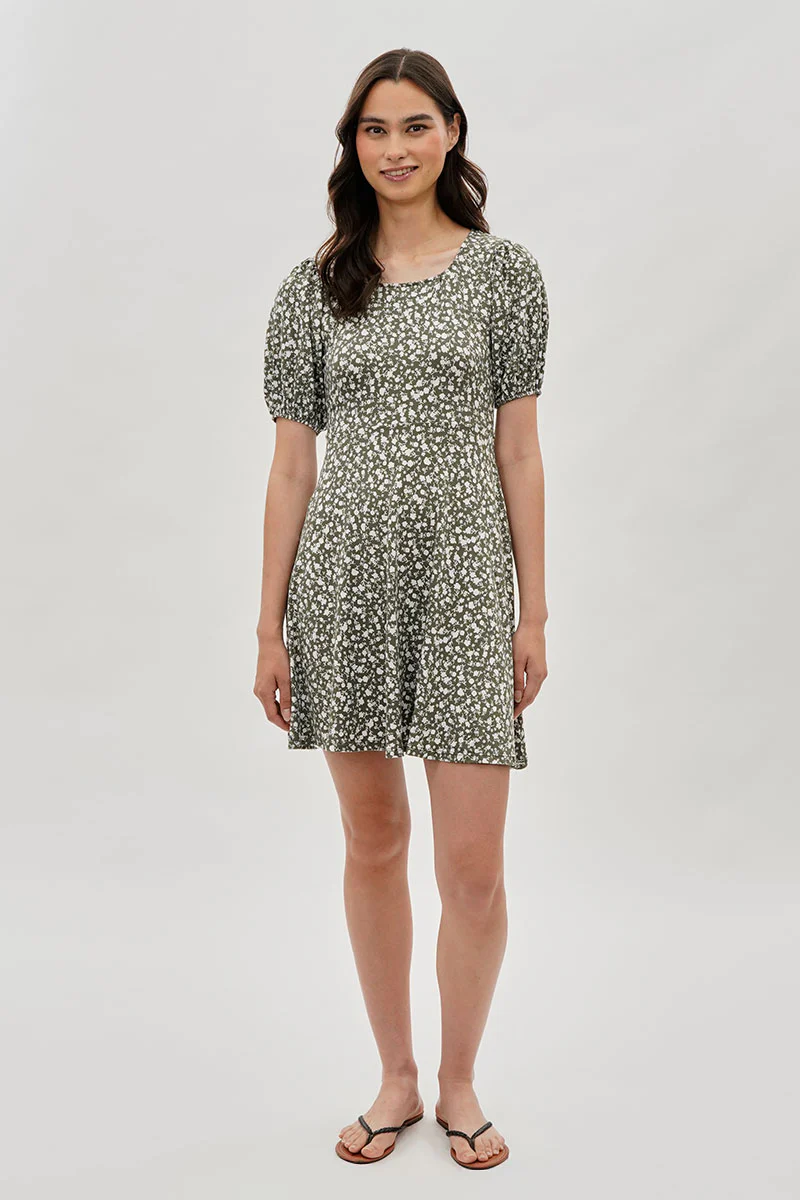 Costa Blanca Floral Puff Sleeve Day Dress - Olive - Image 5