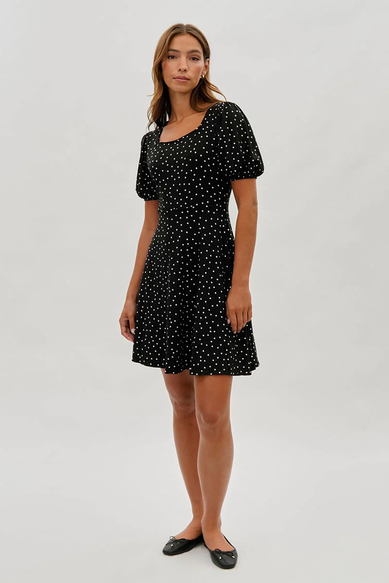 Costa Blanca Dotted Square Neck Day Dress - Black - Image 5