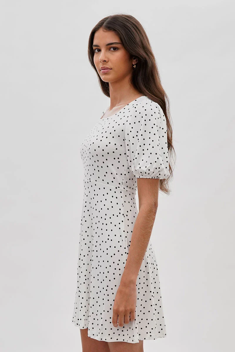 Costa Blanca Polka Dot Print Square Neck Day Dress - White - Image 2