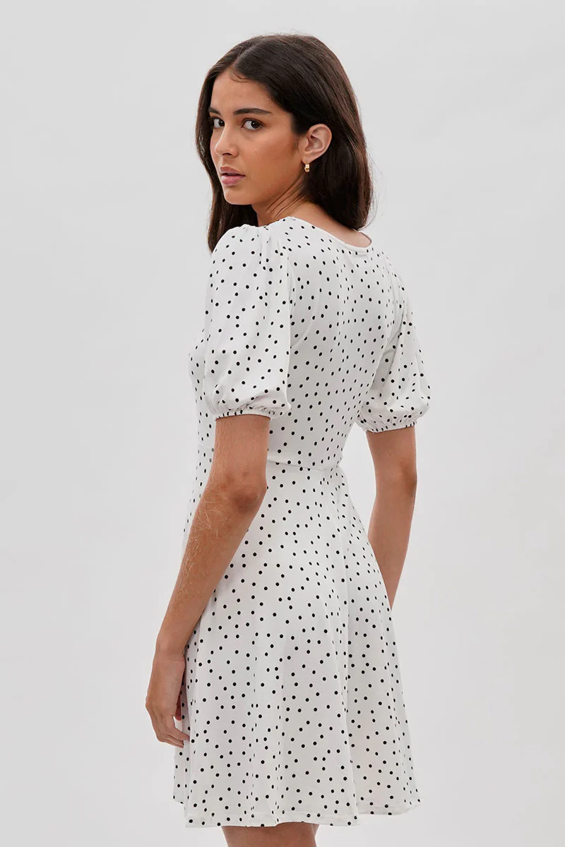 Costa Blanca Polka Dot Print Square Neck Day Dress - White - Image 3